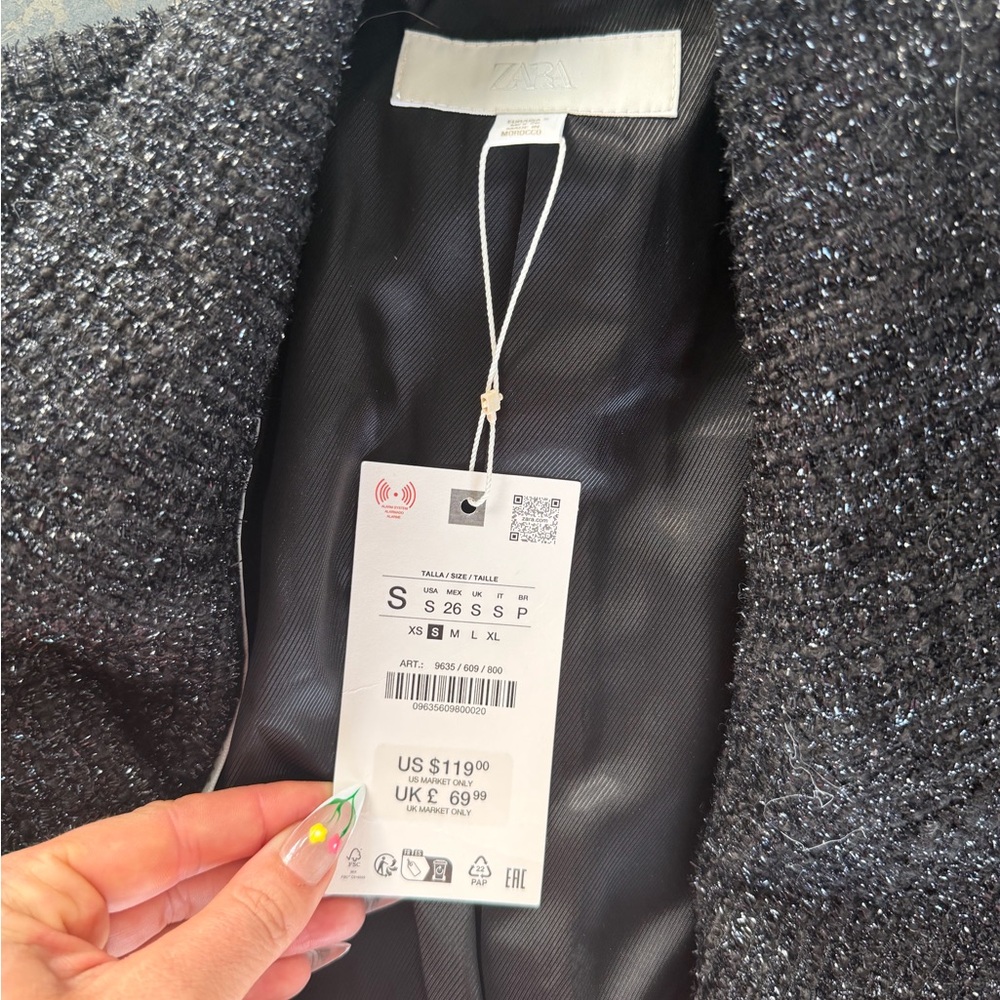 Zara Black Double-Breasted Sparkle Blazer Jacket - Picture 4 of 4